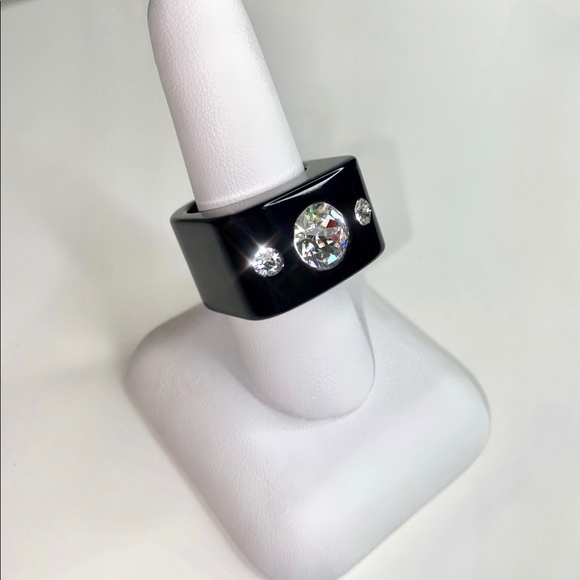 Women’s Crystal Ring, Black Acrylic, Cube Shaped Ring, Crystal Gemstone Ring - Picture 9 of 16